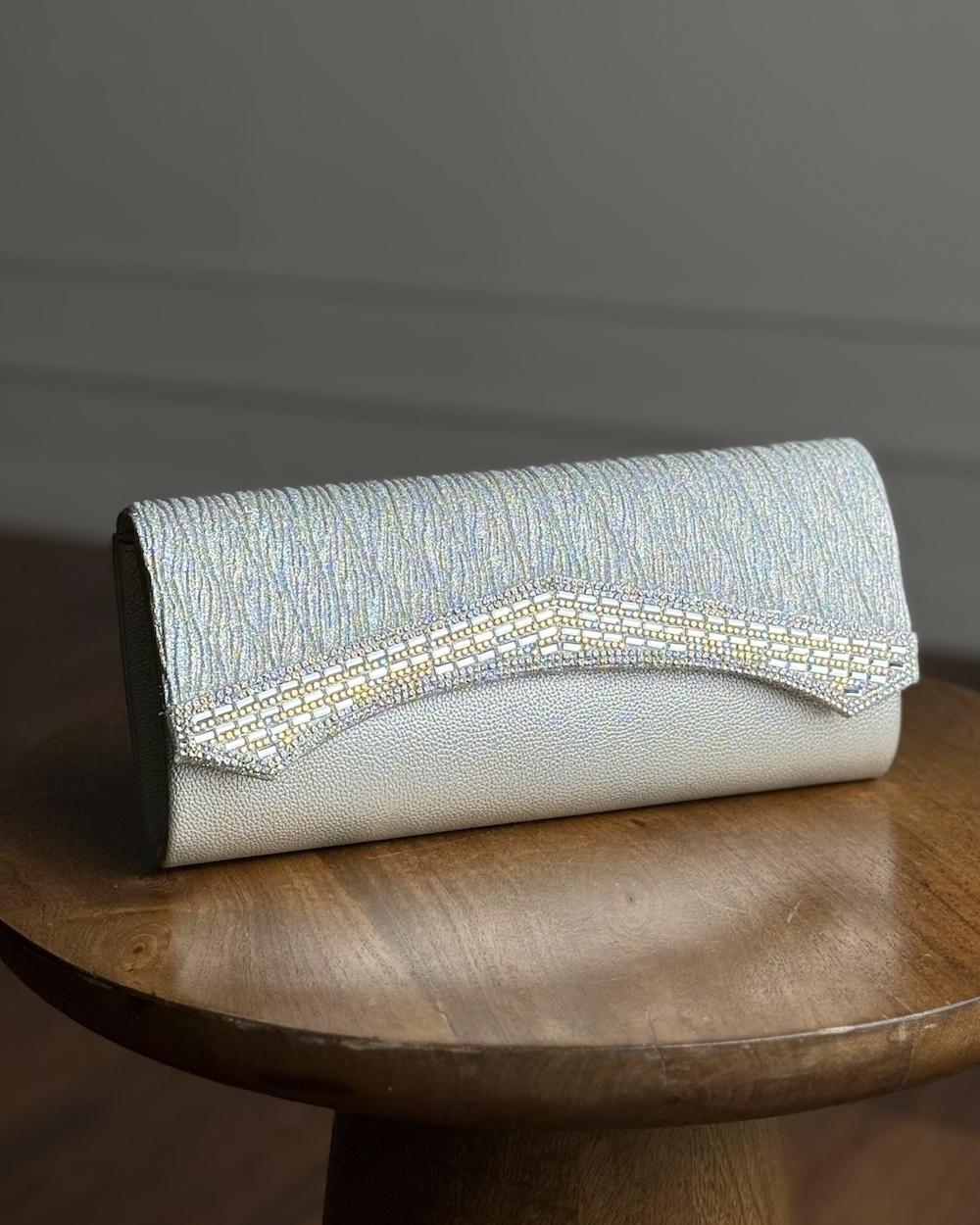 An elegant bag decorated with sparkling rhinestones