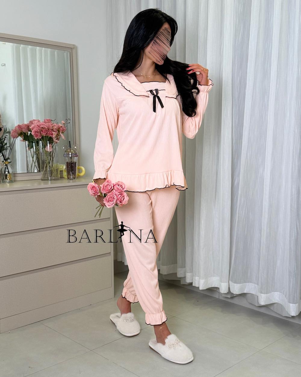 Stylish pajamas with a wide collar and ruffle details