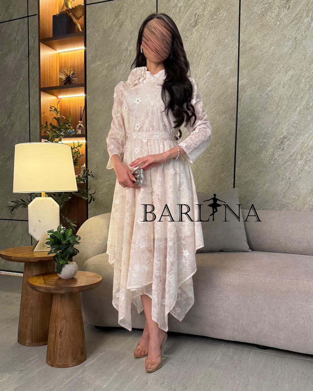 White lace dress with floral embroidery