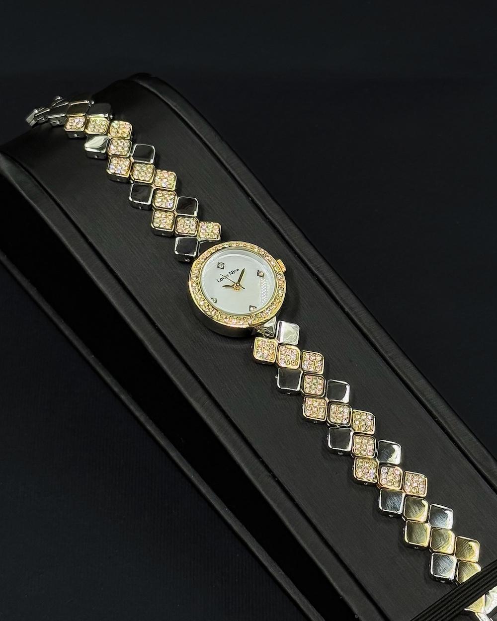 A women's watch with elegant, shimmering details.