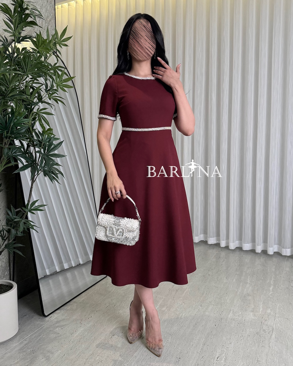 Elegant Burgundy Dress with Shiny Details