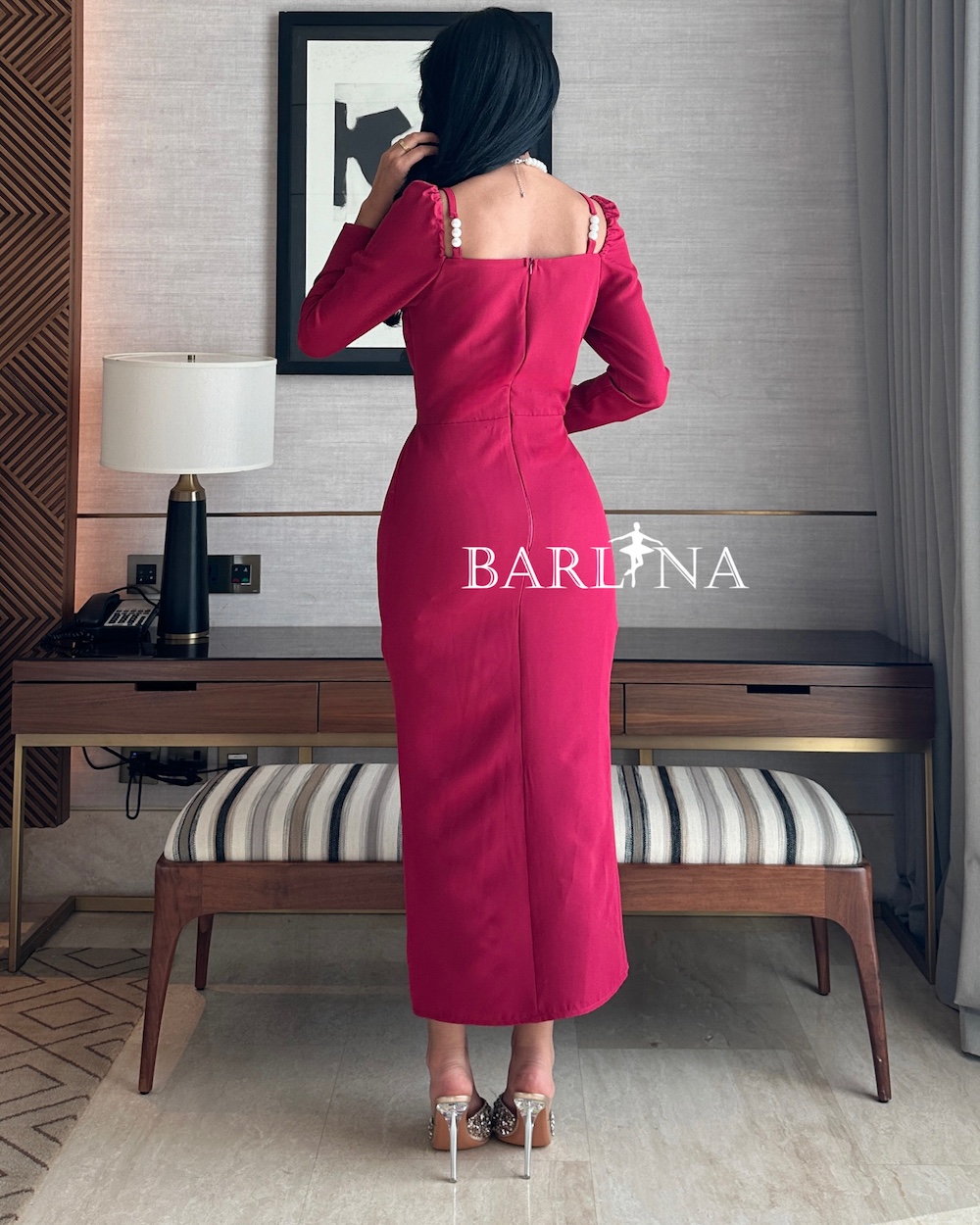 Fuchsia dress with pearl embellished straps