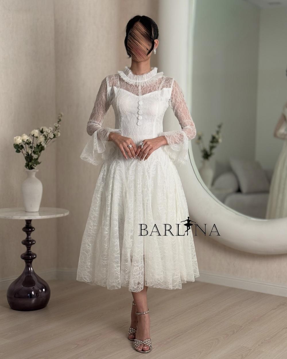 Elegant high-neck midi lace dress