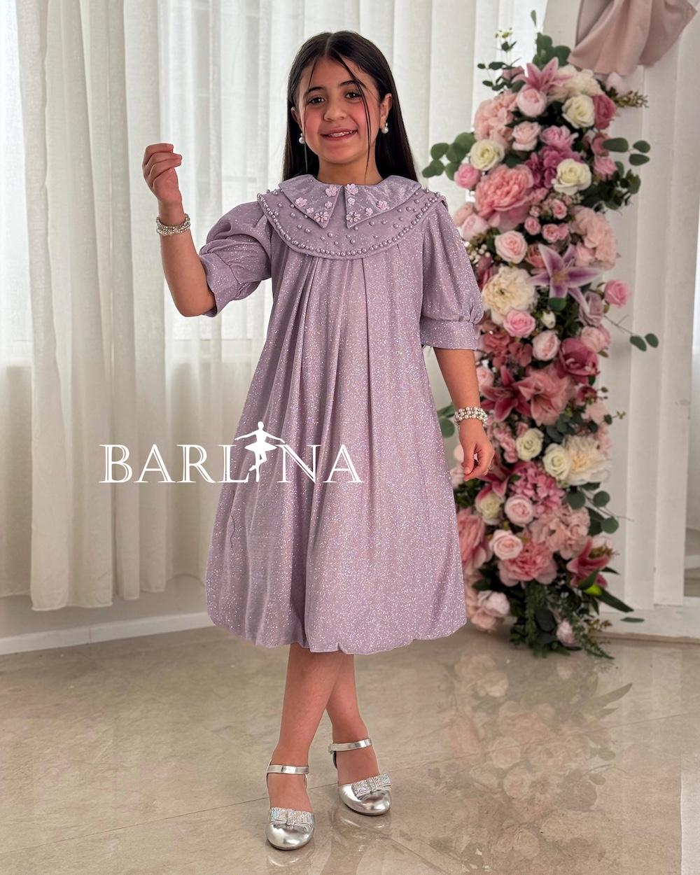 A sparkly girl's dress with a wide embroidered collar