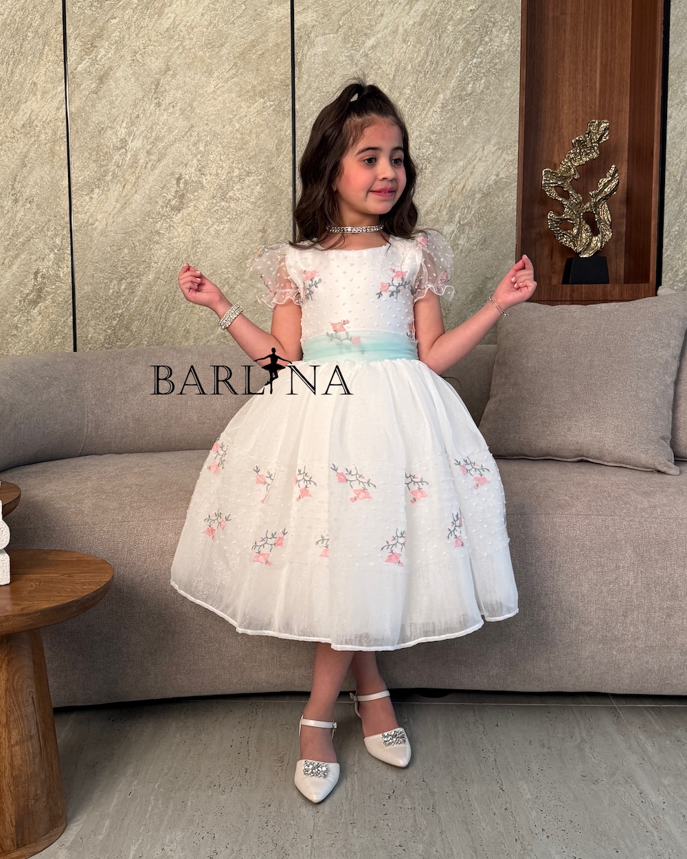 sachin and babi light blue dress Girls white fluffy dress with short tulle sleeves