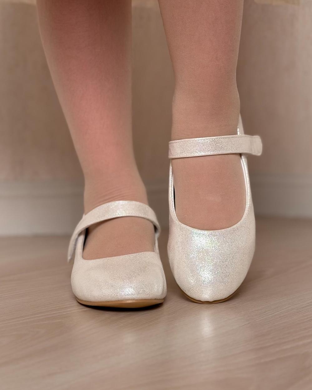 Girls' heels with a soft sheen and ankle strap