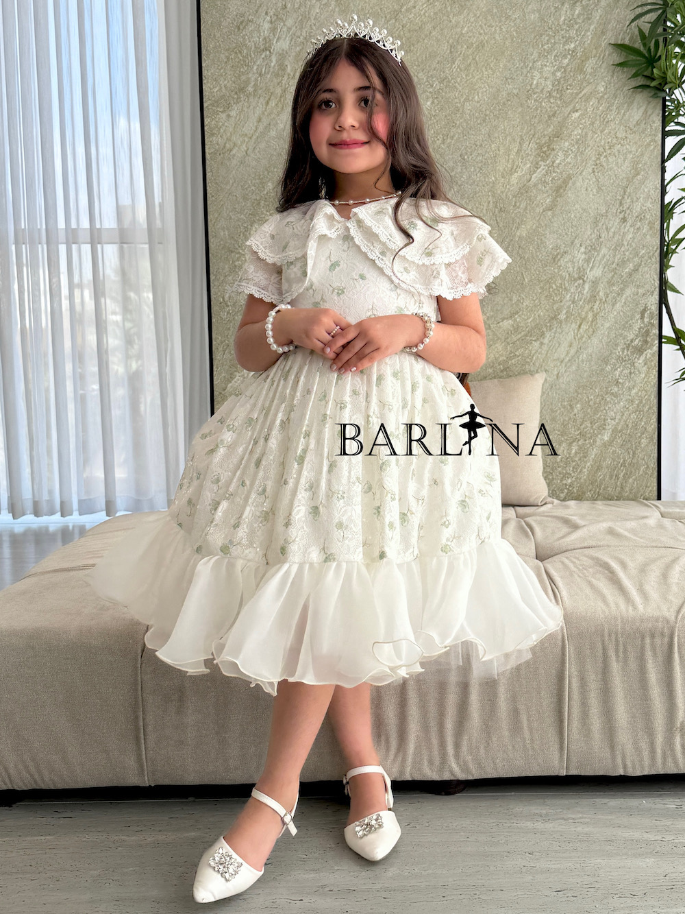 knee length dresses for ladies White Stand Collar Lace Princess Dress – marryshe main image 0