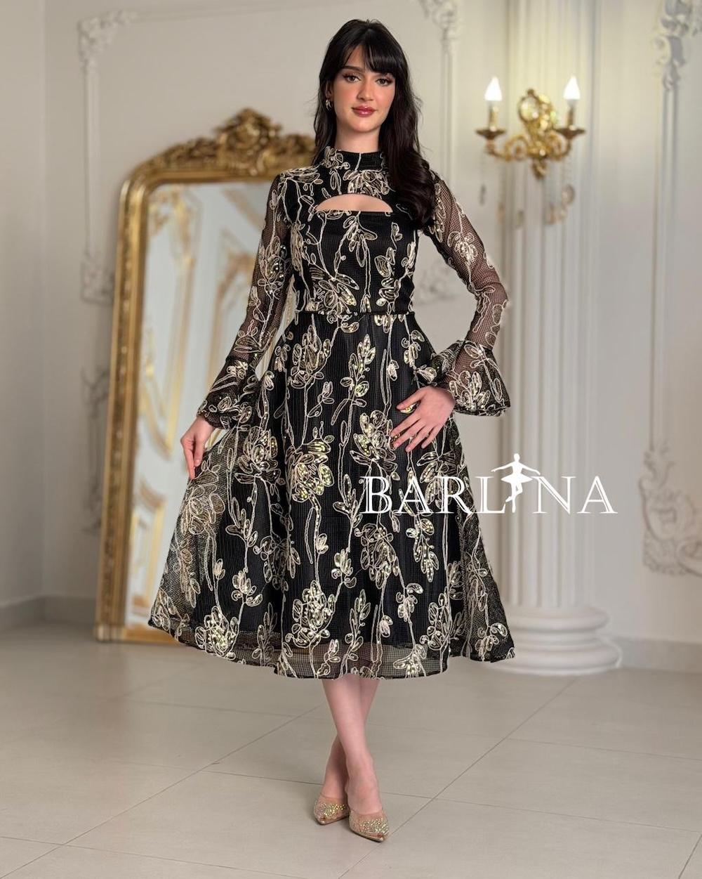 midi dress with luxurious gold embroidery