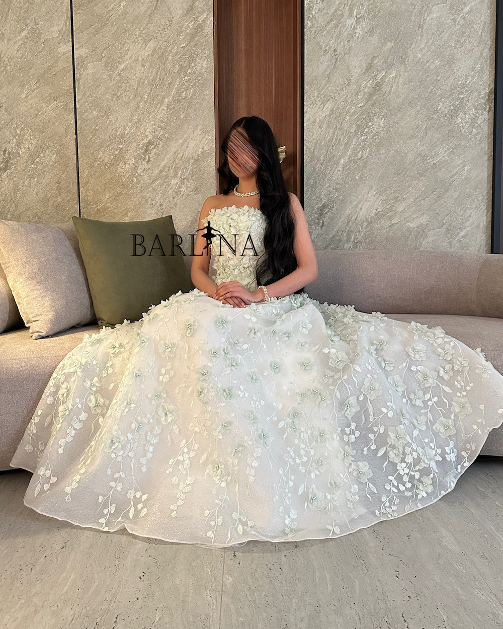 White dress with prominent rose embroidery