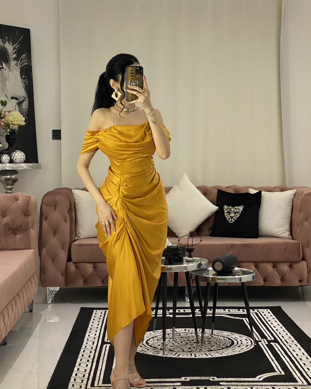 فستان سهرة أصفر درابيه