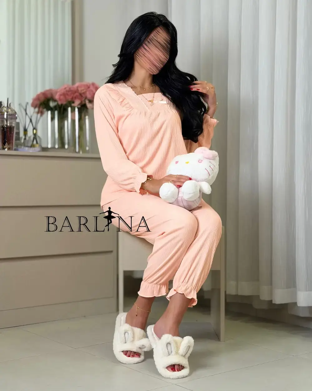 Women's soft pajama set with lace trim