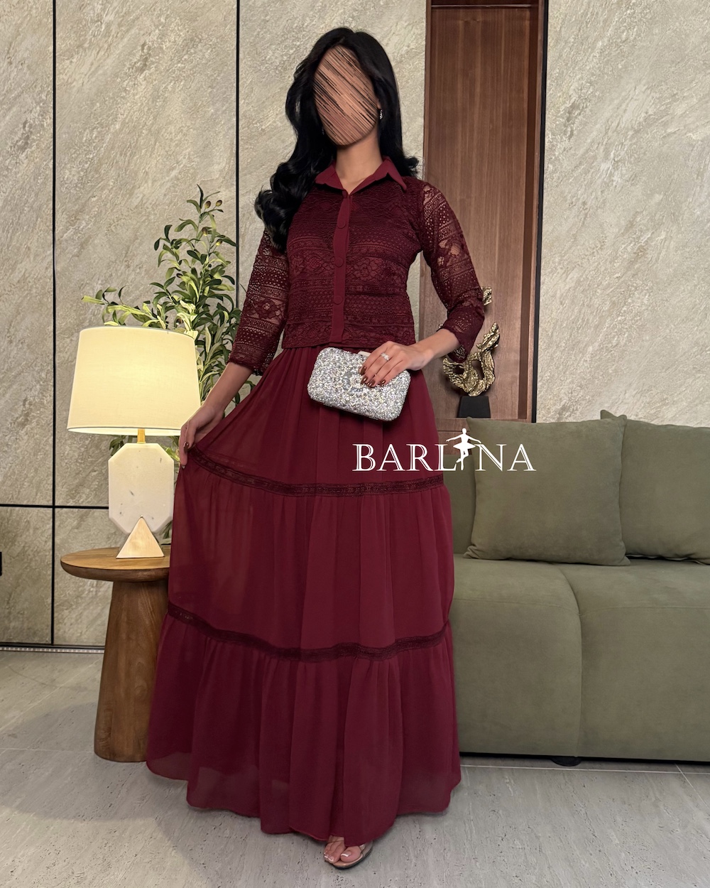 chinese dress ladies Mismatched Burgundy Sexy Mermaid Lace Top Unique Long Bridesmaid Dress –  SposaBridal main image 1