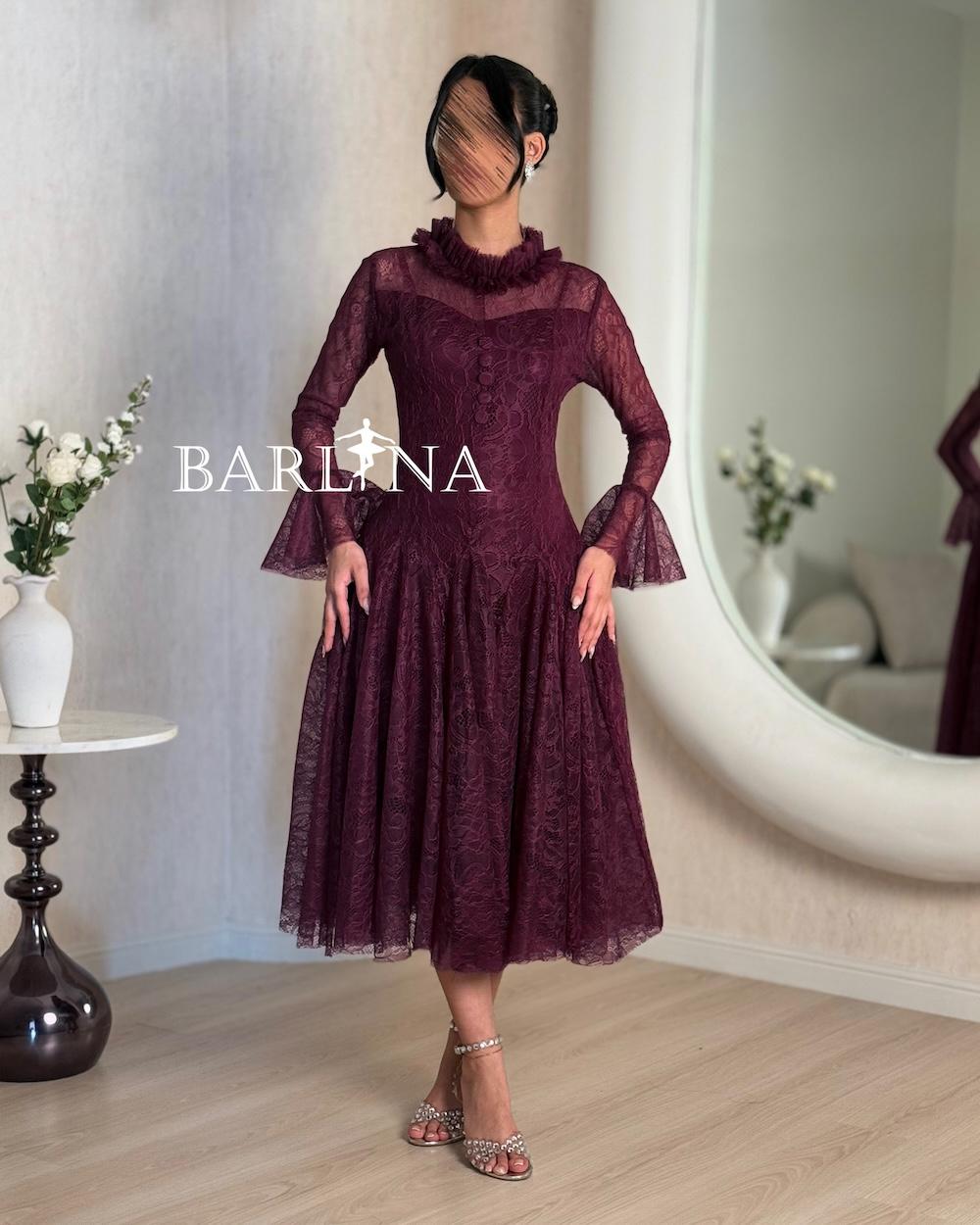 Elegant high-neck midi lace dress