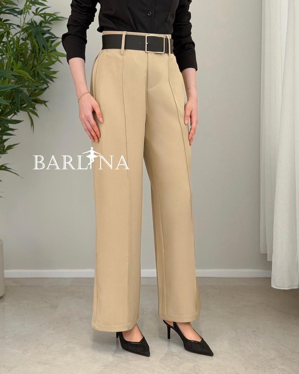 Straight-leg formal trousers with a black belt