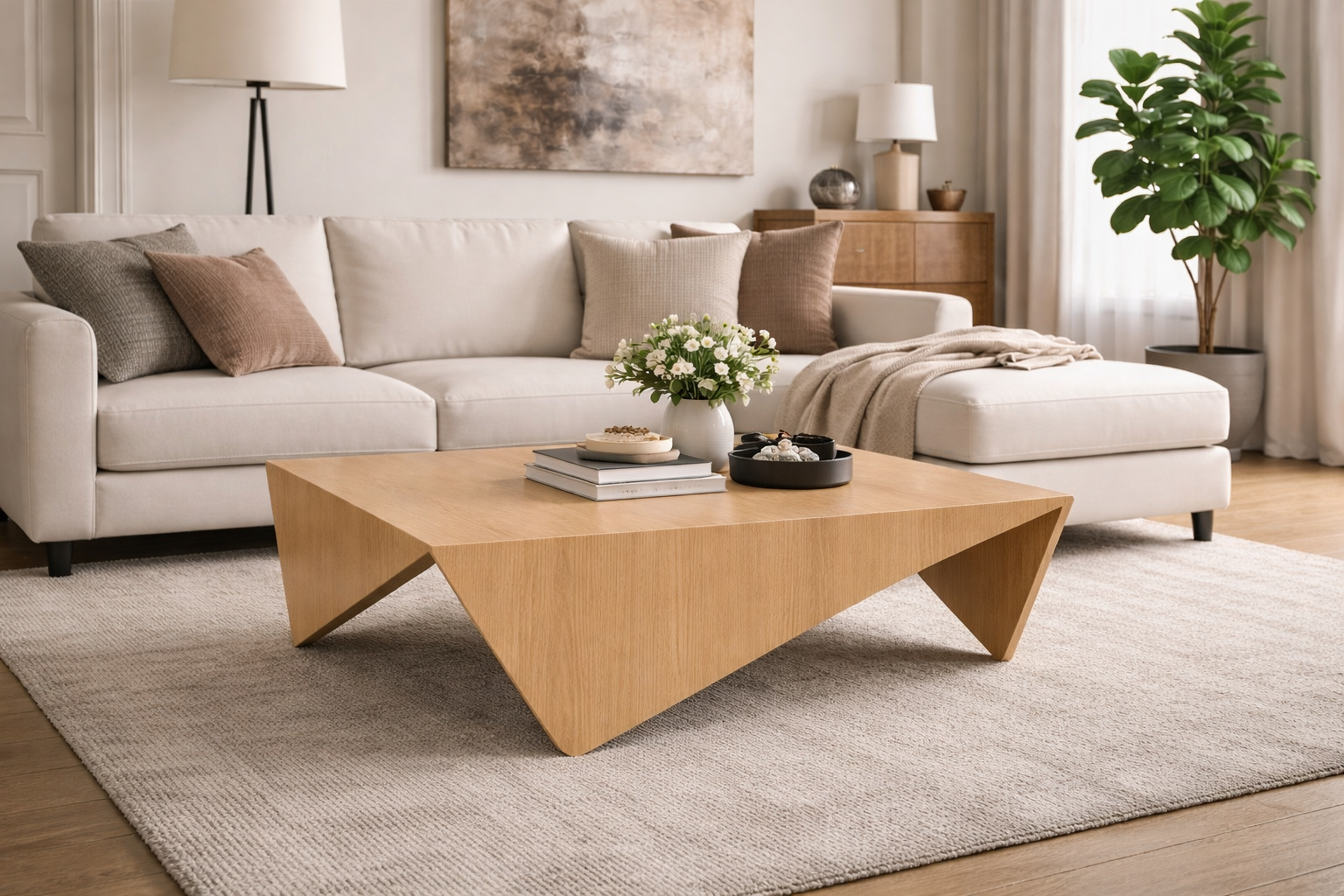 طاولة قهوة خشبية مودرن بتصميم هندسي K061