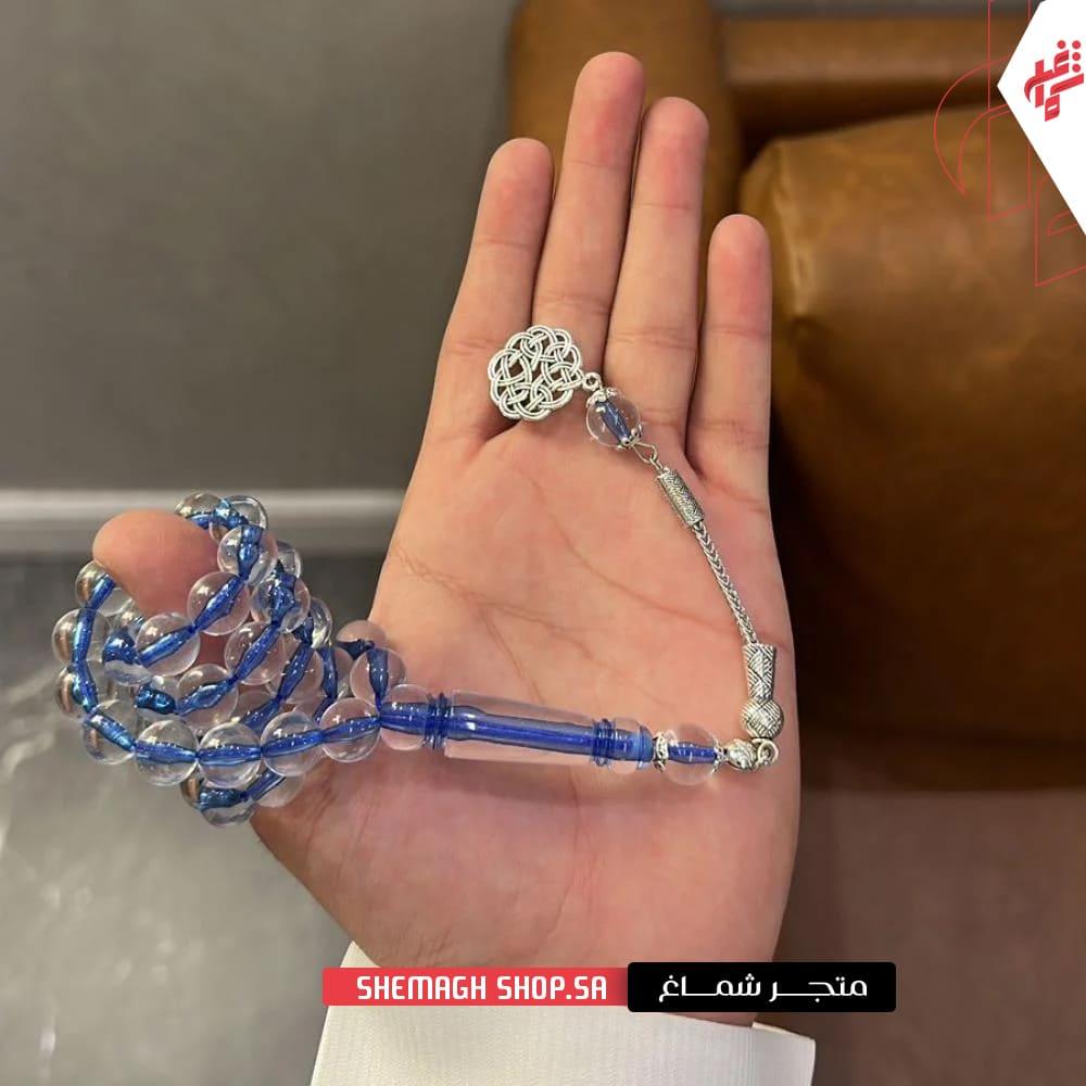 سبحة بكلايت شفافة خيط ازرق