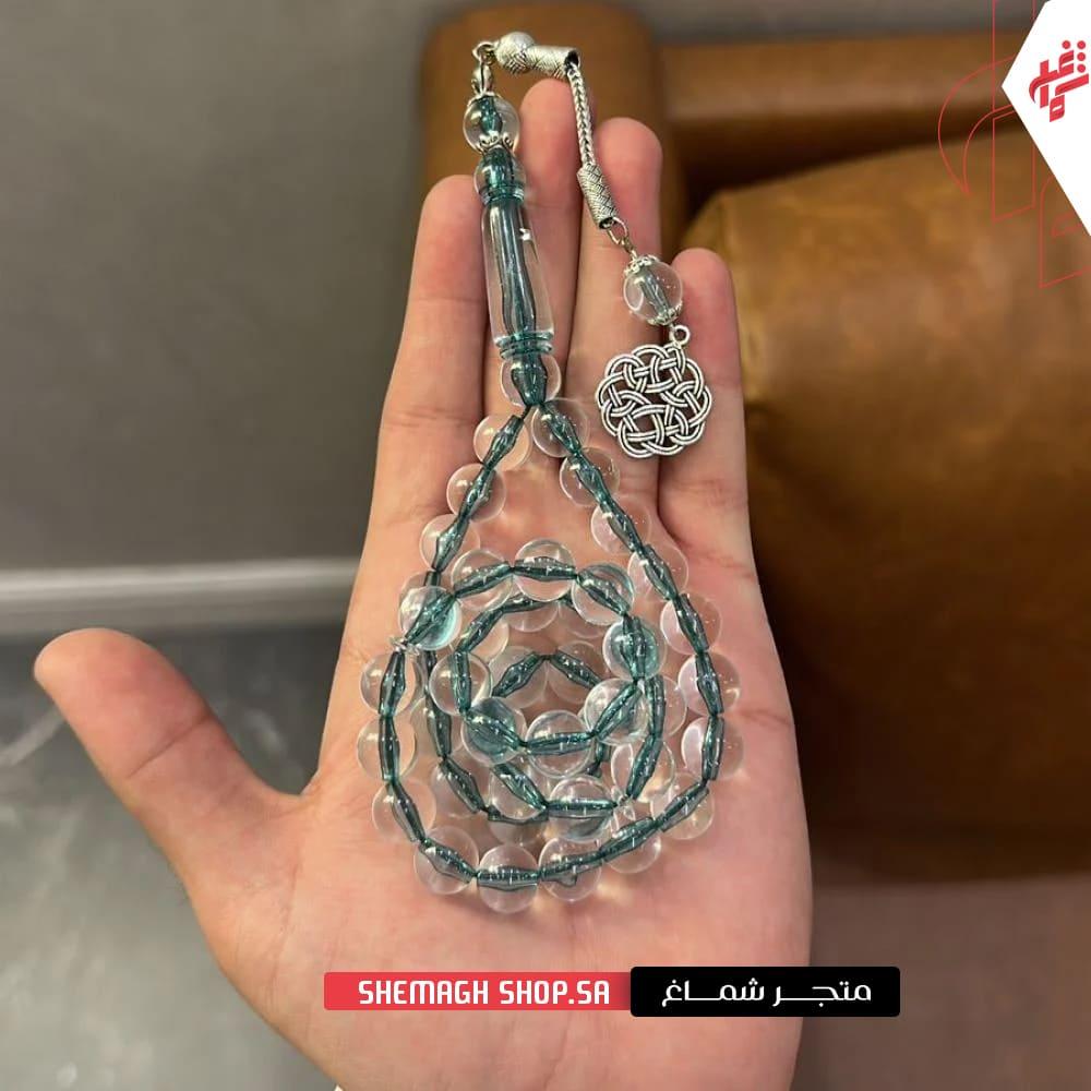 سبحة بكلايت شفافة خيط اخضر