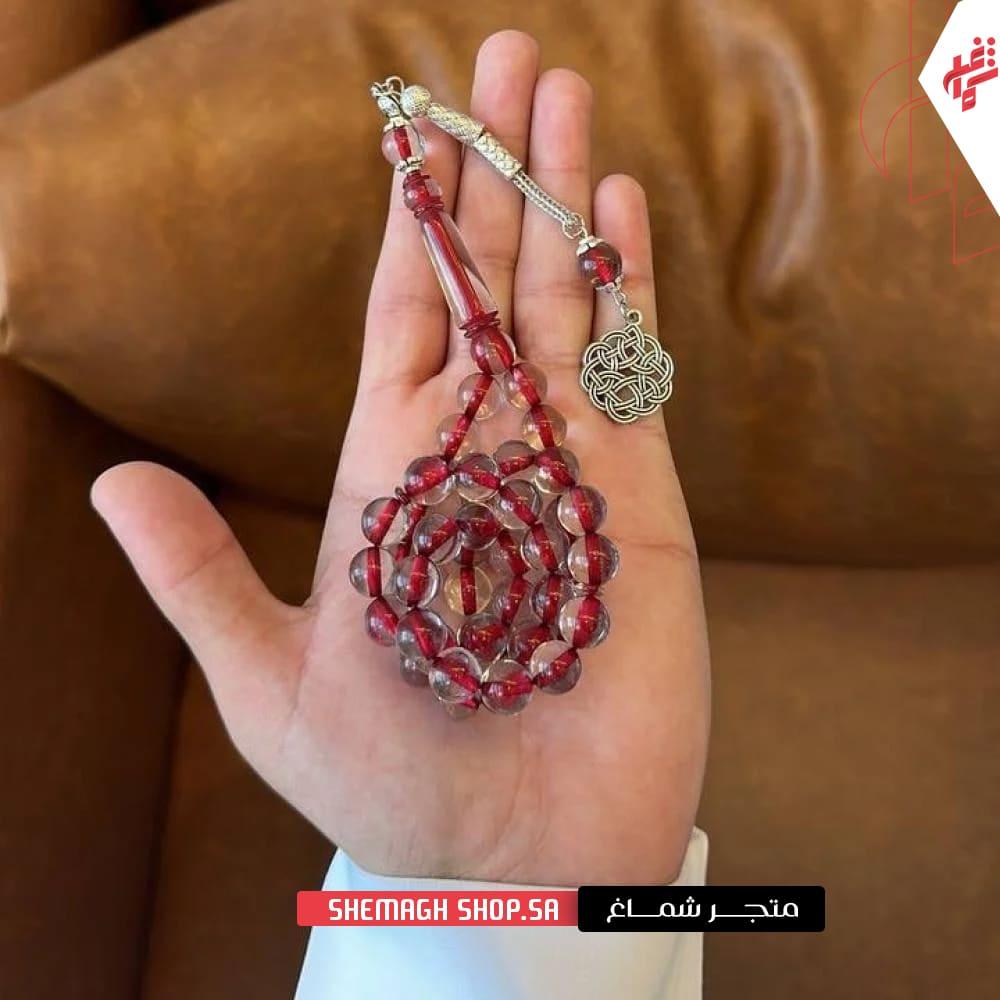 سبحة بكلايت شفافة خيط احمر