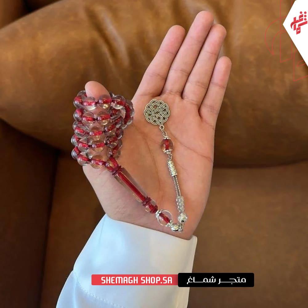 سبحة بكلايت شفافة خيط احمر
