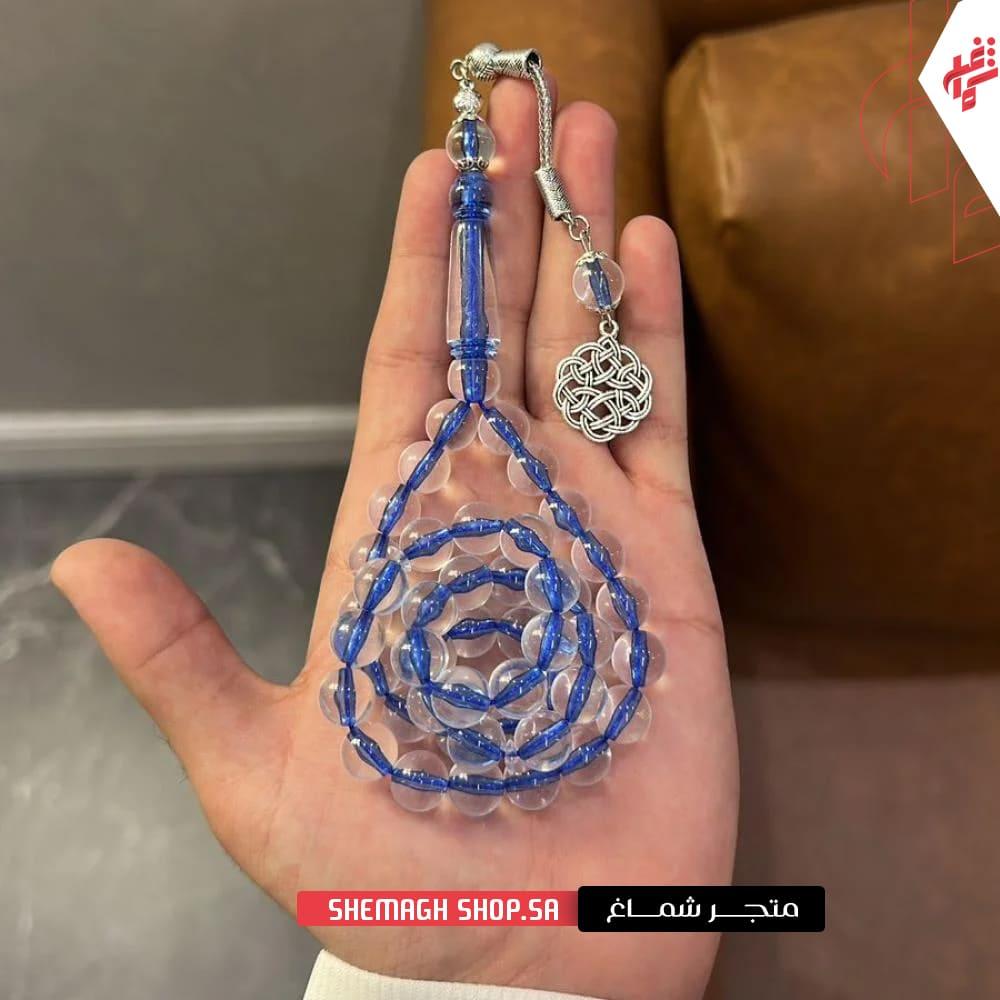 سبحة بكلايت شفافة خيط ازرق
