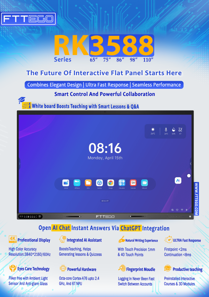 شاشة FTTEGO RK3588 تفاعلية 86 
