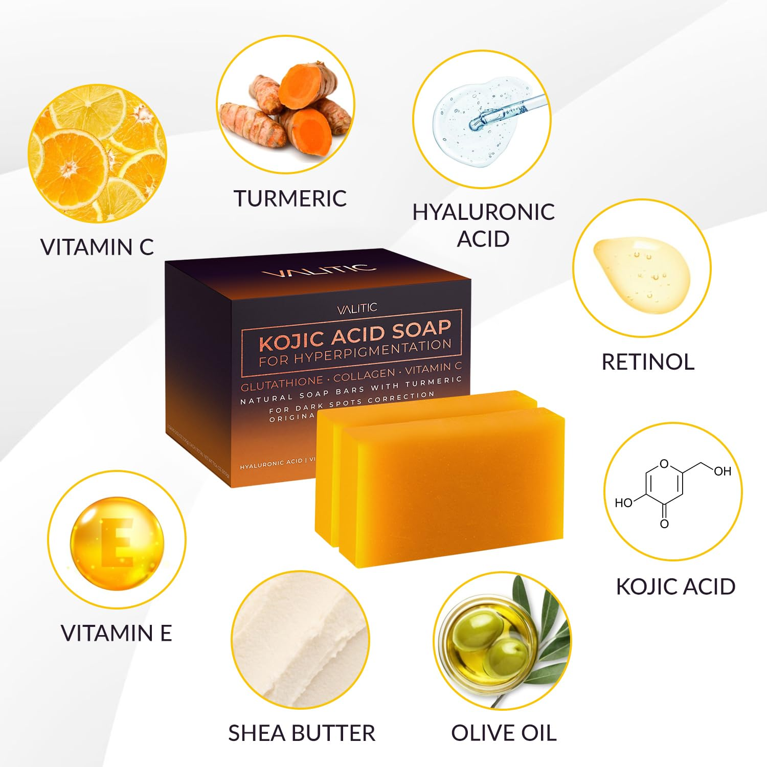 Valetic Kojic Acid Skin Brightening Soap 2 Bars