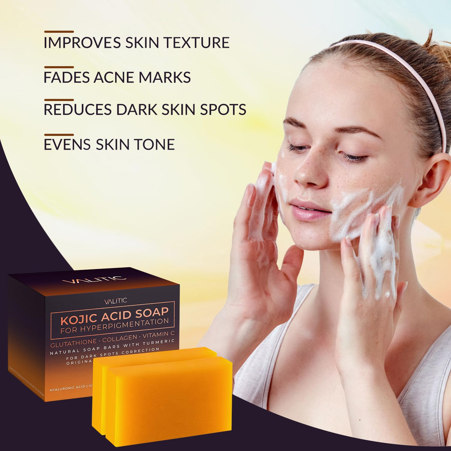 kojic acid soap glutathione collagen vitamin c Valetic Kojic Acid Skin Brightening Soap 2 Bars