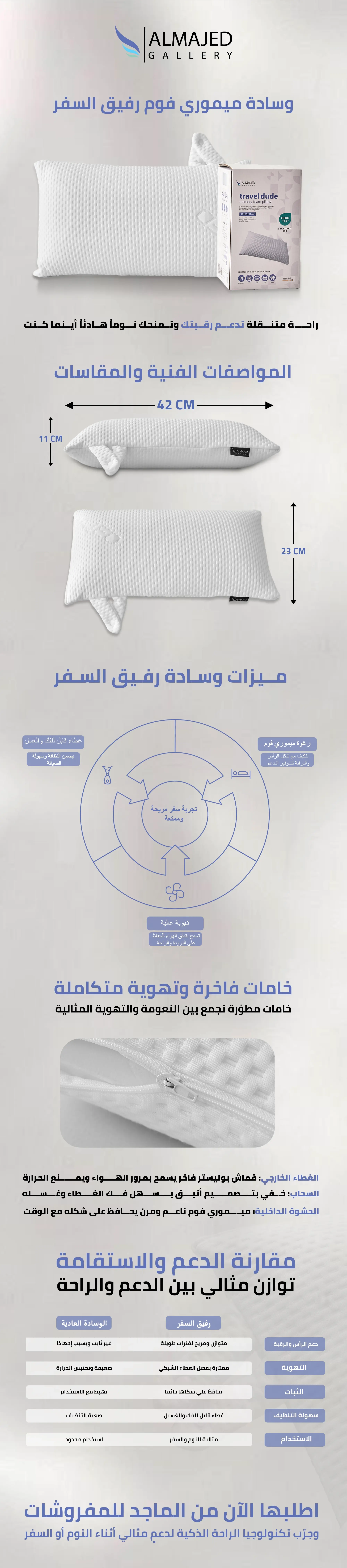 وسادة ميموري فوم رفيق السفر من الماجد