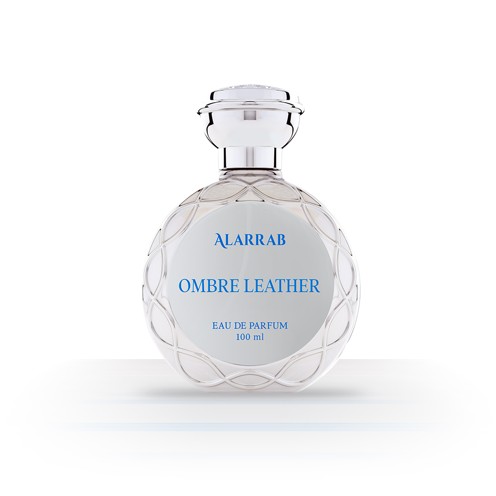 زجاجة عطر اومبر لذر من مجموعة عطور الجلود لونها فضي بسعة 100ml