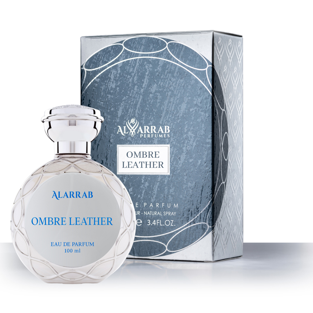 عطر اومبر لذر من العلراب علبته فضي وازرق به  مزيج رائع من عطر الجلود