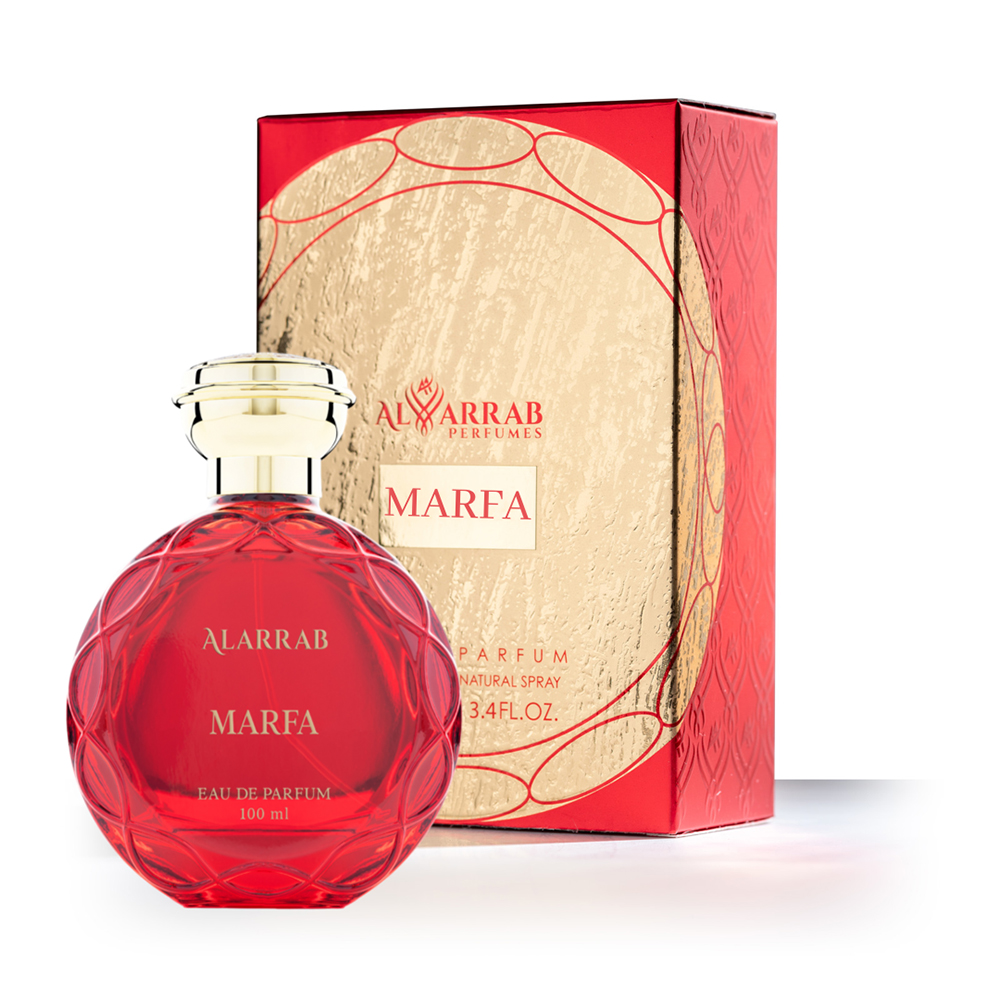 علبة عطر مارفا بلونها الاحمر الجذاب من عطور العراب للجنسين