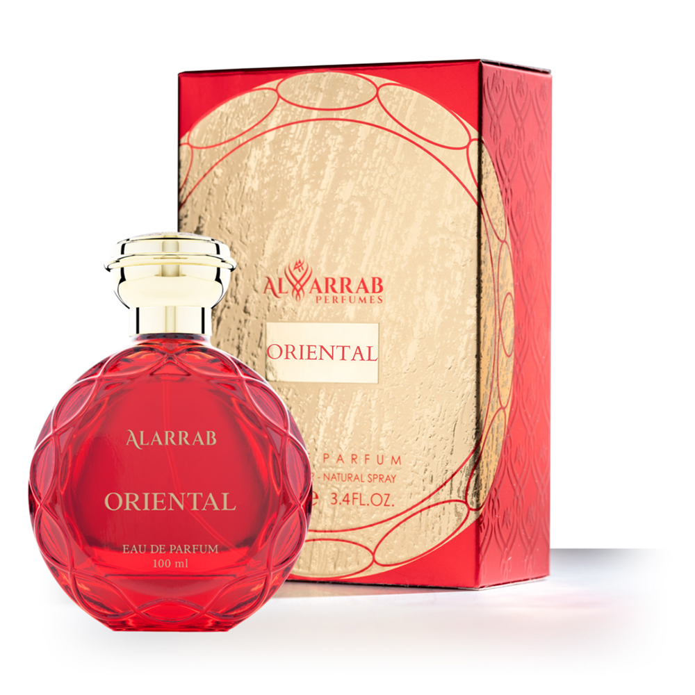 عطر اورينتل من عطور العراب المناسبة للجنسين، علبة العطر لونها احمر