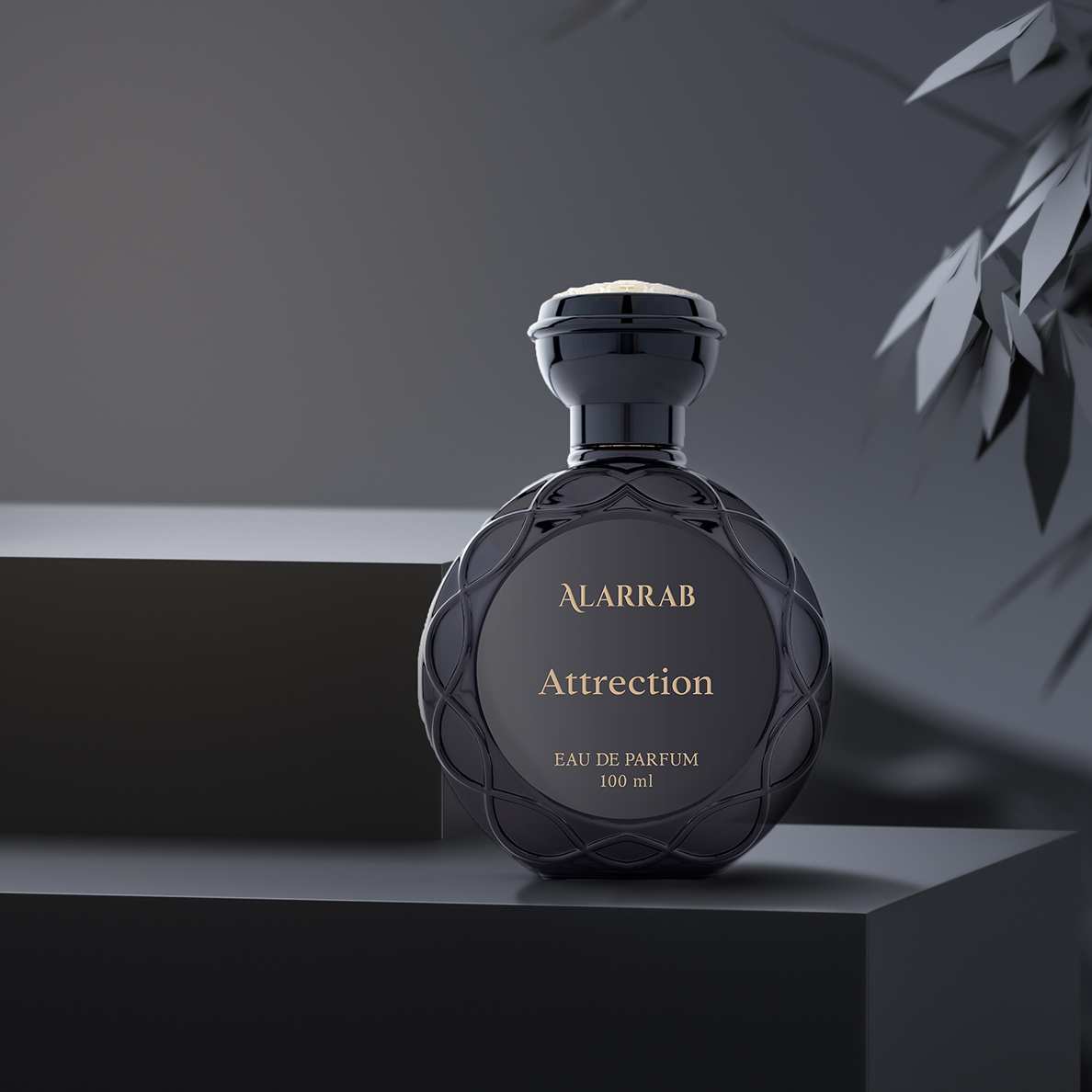 زجاجة سوداء رائعة لعطر اتراكشن للعراب للرجل ,يتمتع بسحر وجاذبية