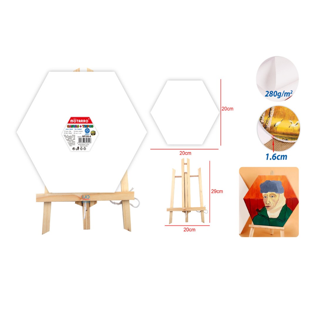 كانفس سداسي 20x20 سم + حامل خشبي  , موتارو 