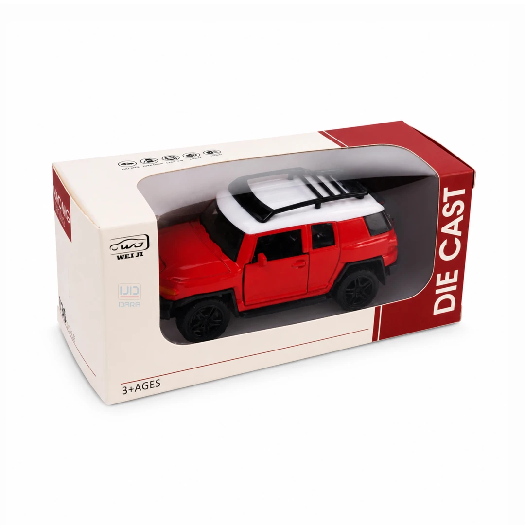 Toyota FJ Cruiser Die-Cast Pull Back Toy Car with Light, Sound & Opening Doors Red