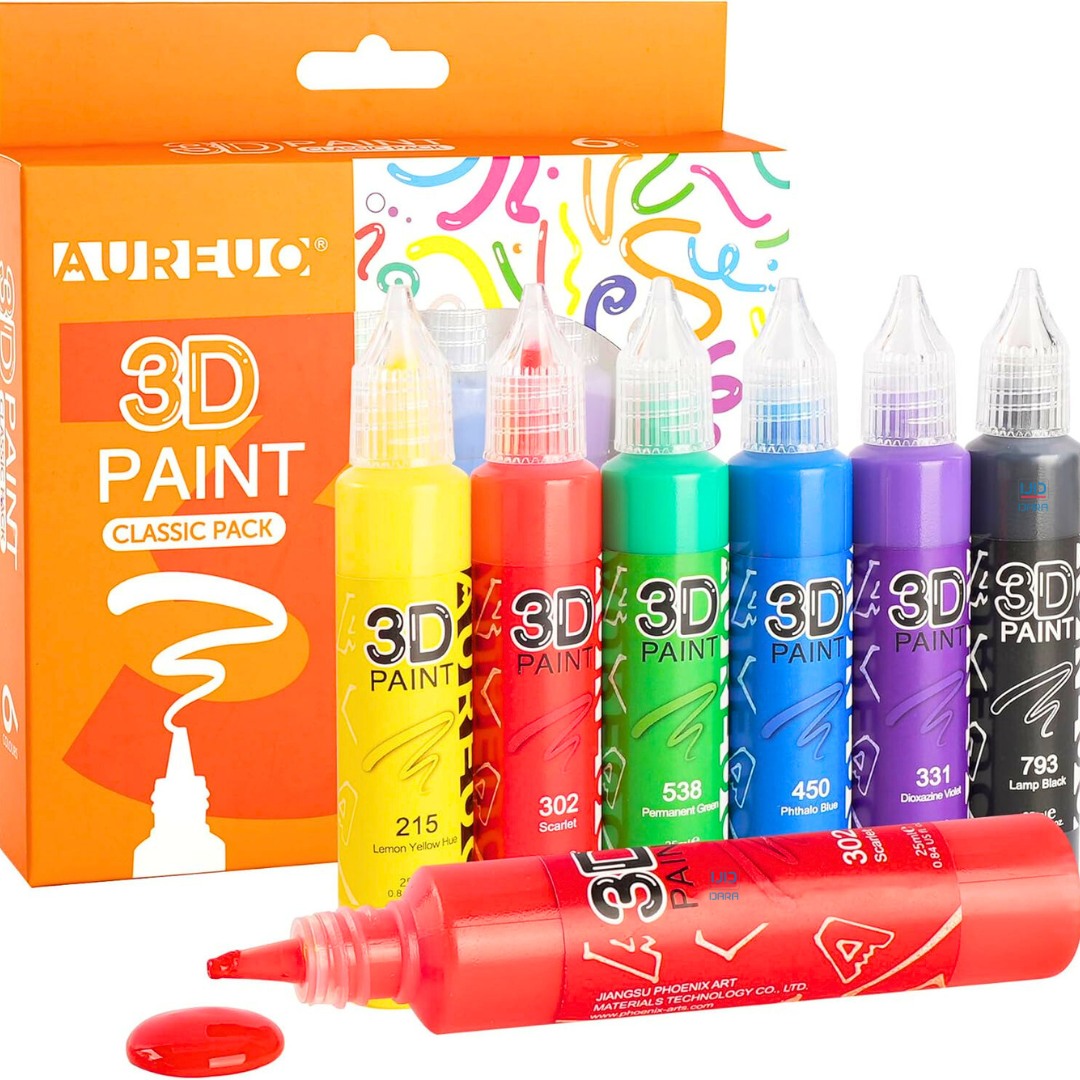 AUREUO 3D Acrylic Paint Pens 6 Colors 25ml