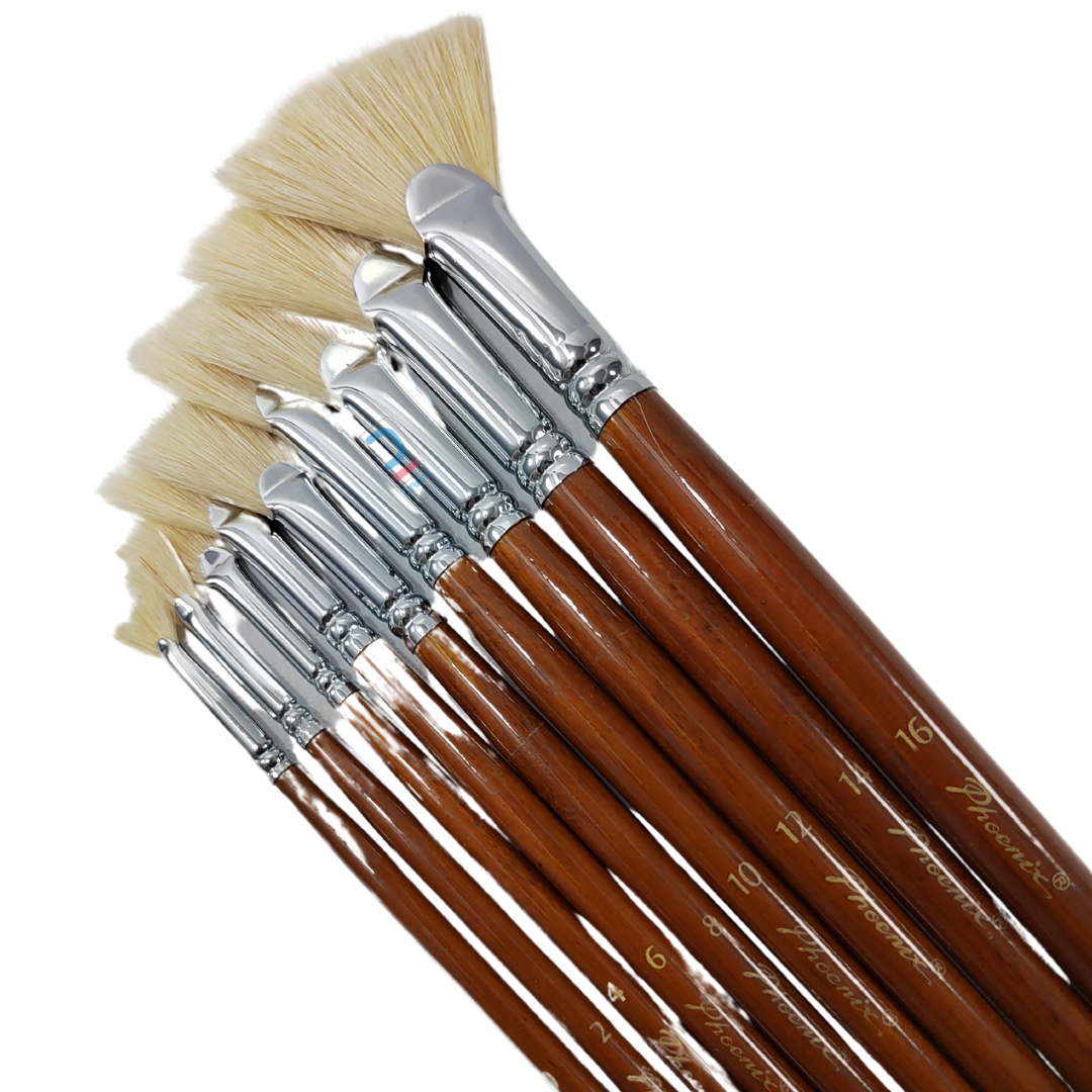 Phoenix Fan Brush Bristle Hair Long Handle set 9pcs