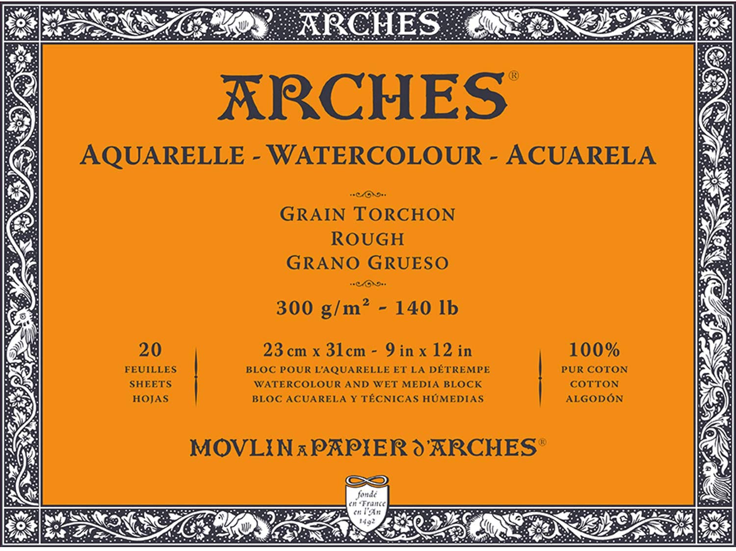 بلوك رسم مائي 100% قطن 300 جرام 20 ورقة خشن , ارشز | دارا