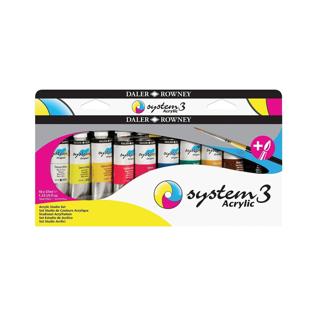 طقم 10 ألوان اكريليك 37 مل + فرشة رسم (System3) , ديلر روني | دارا