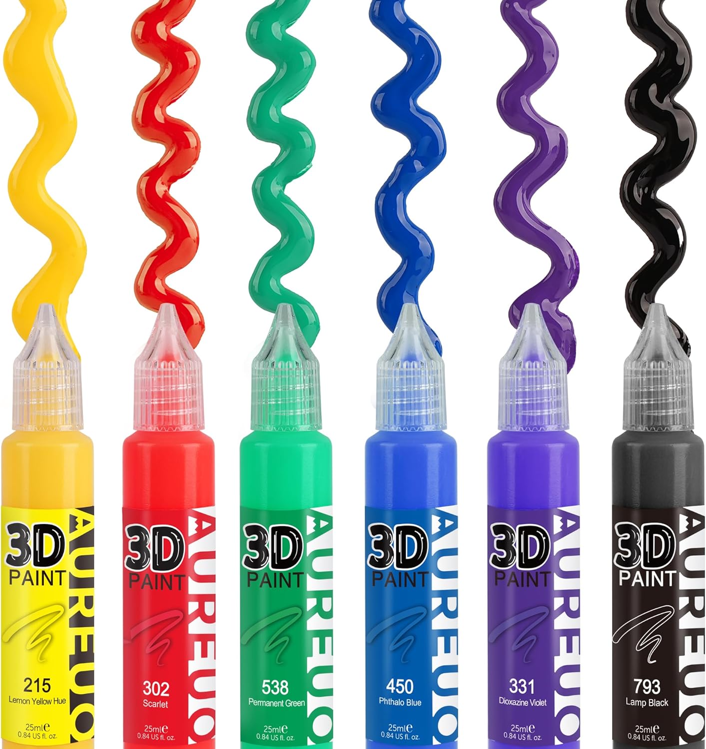 AUREUO 3D Acrylic Paint Pens 6 Colors 25ml