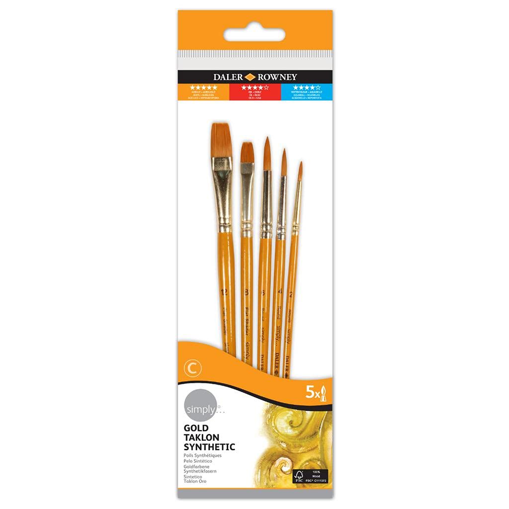 Daler Rowney Gold Taklon Synthetic Brush Set No.502 - 5 Pack