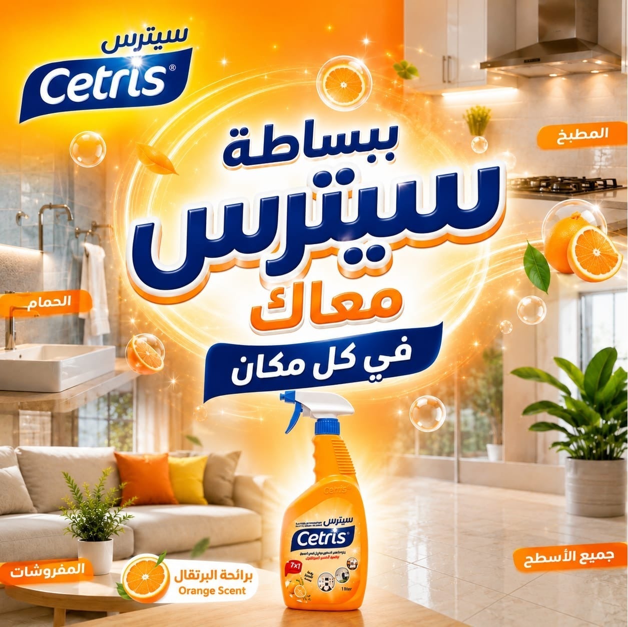 منظف رغوي متعدد الاستخدام 7×1 برائحة البرتقال لإزالة الدهون والبقع الص
