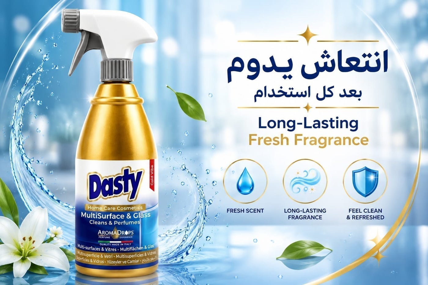 منظف متعدد الاستخدامات للأسطح والزجاج – تنظيف ولمعان بدون آثار مع عطر 