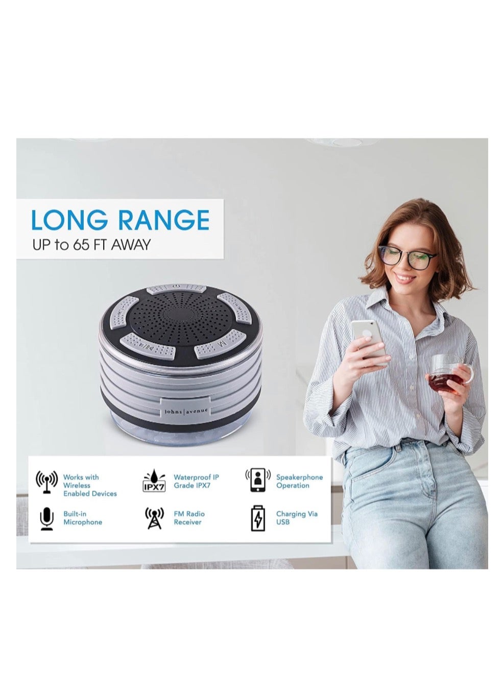 Bluetooth Shower Speaker by Johns Avenue - Newest Version 5.0 - Certif