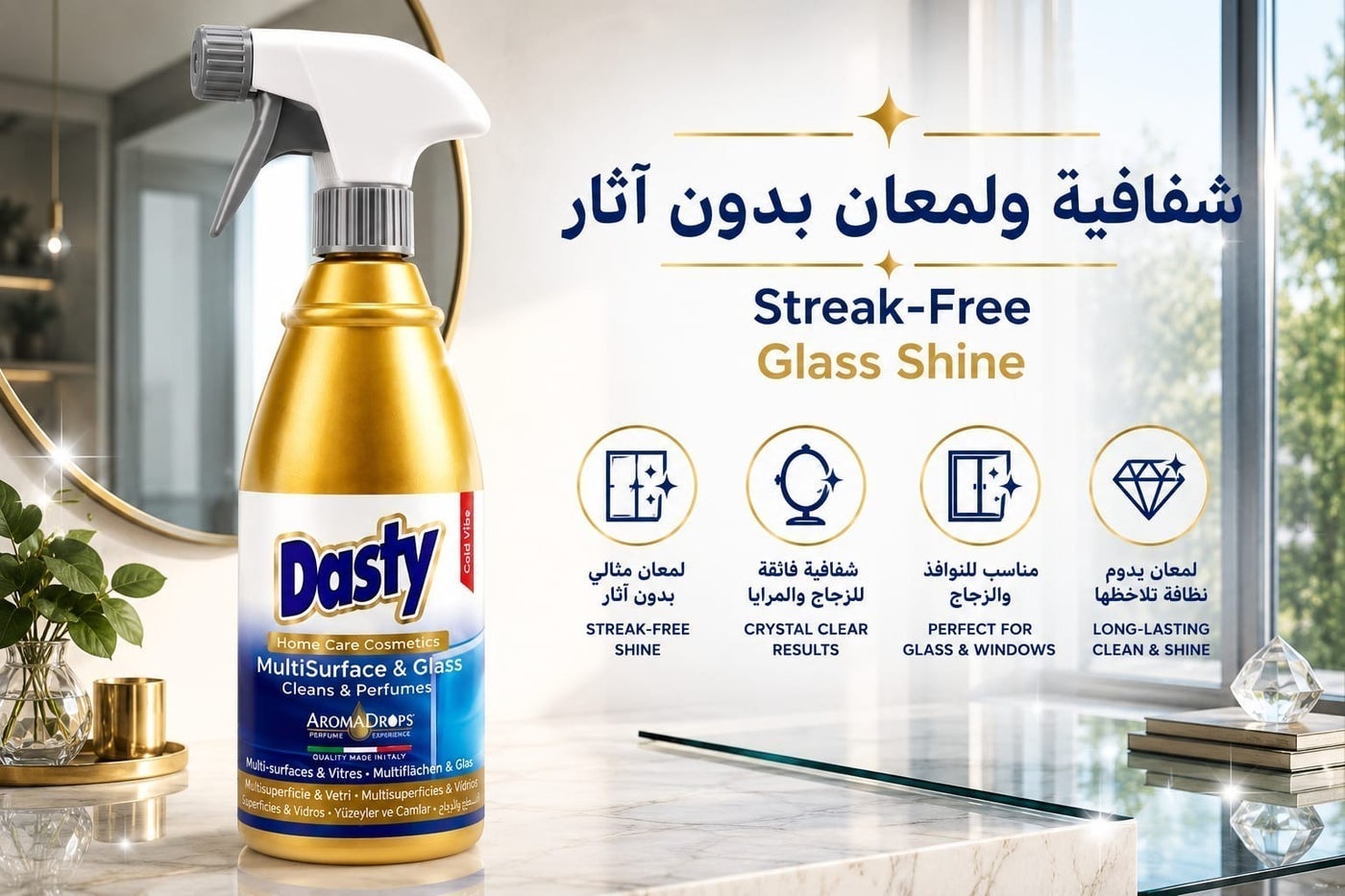 منظف متعدد الاستخدامات للأسطح والزجاج – تنظيف ولمعان بدون آثار مع عطر 