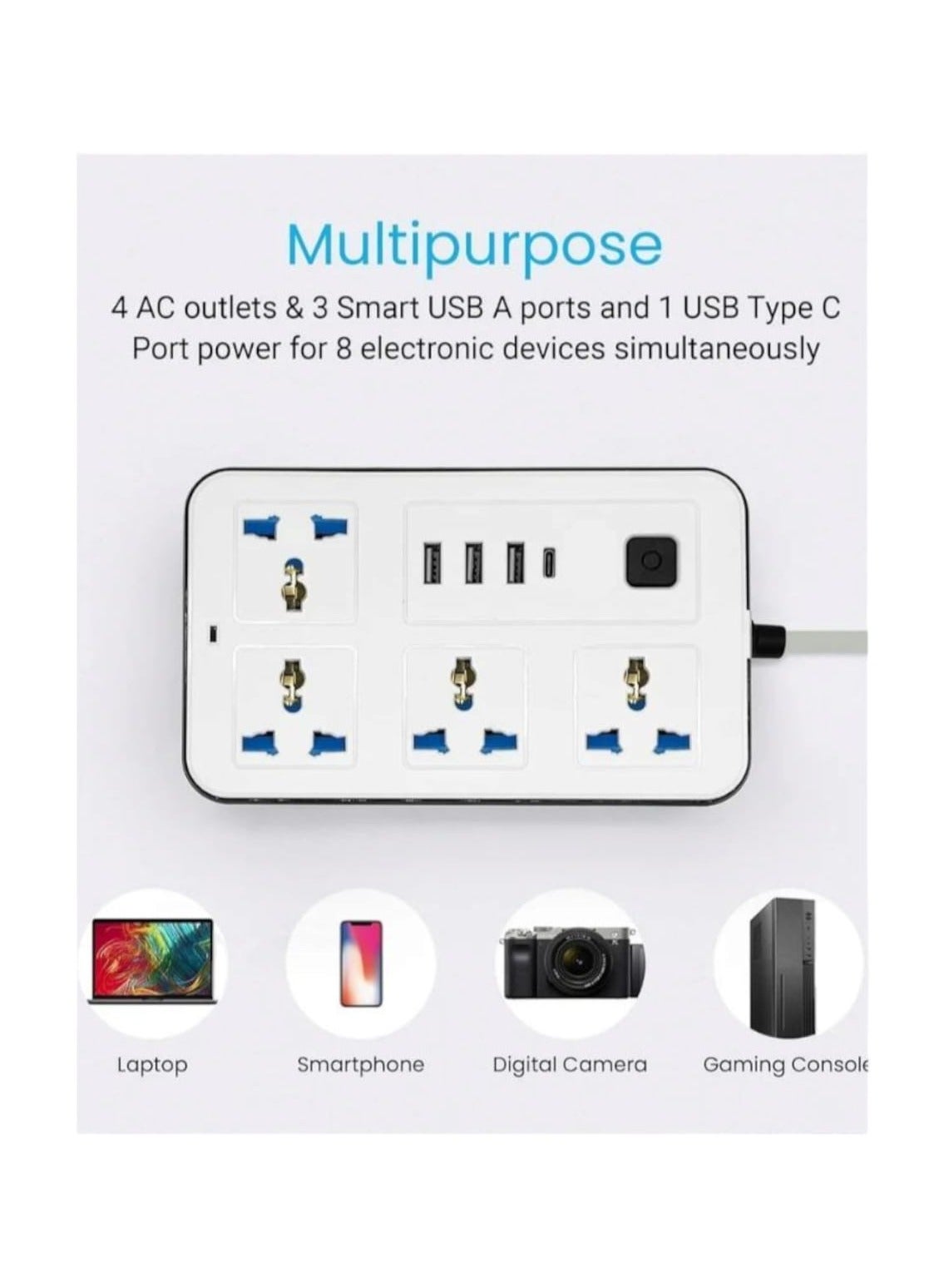 LEYENDA توصيلة كهربائية 4 مخارج طاقة و 3منافذ USB ومنفذ TYPE C بطول 5م