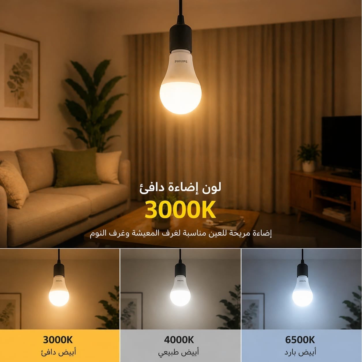 باك 3 لمبات LED E27 إضاءة دافئة Warm White – 13W (تعادل 90W) – 1350 لو