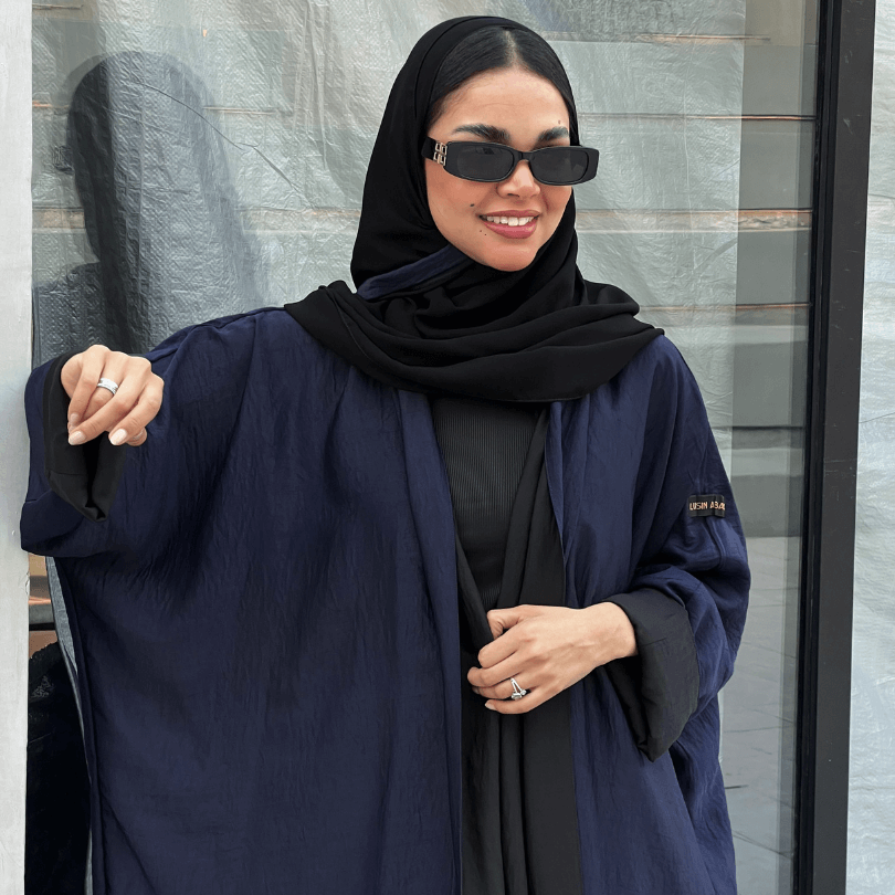 عباية  نص بشت حرير مغسول دبل فيس  كحلي وأسود
