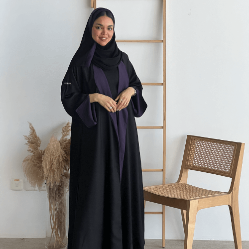  عباية دبل فيس كلوش موف وأسود
