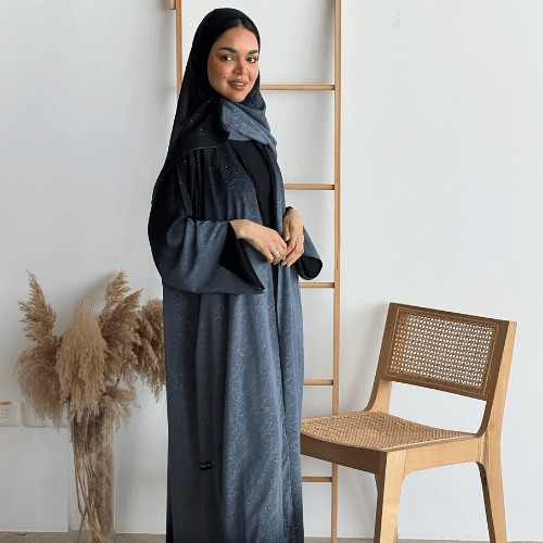 عباية اومبري لامع رمادي مع أسود